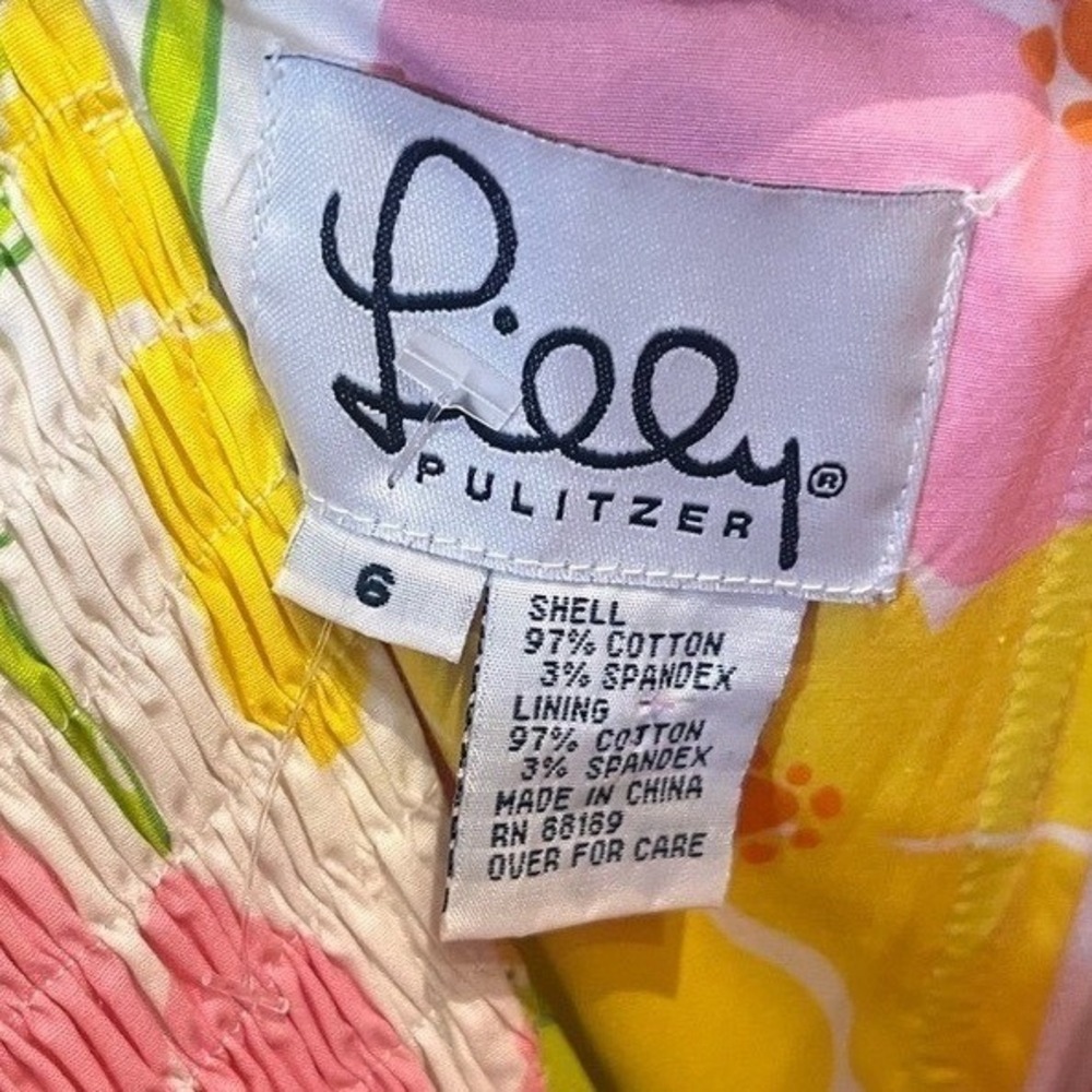 Lilly Pulitzer Womens VTG‎ Pink Yellow Floral Strapless Wrap Cotton Dress Sz6 - Picture 4 of 7